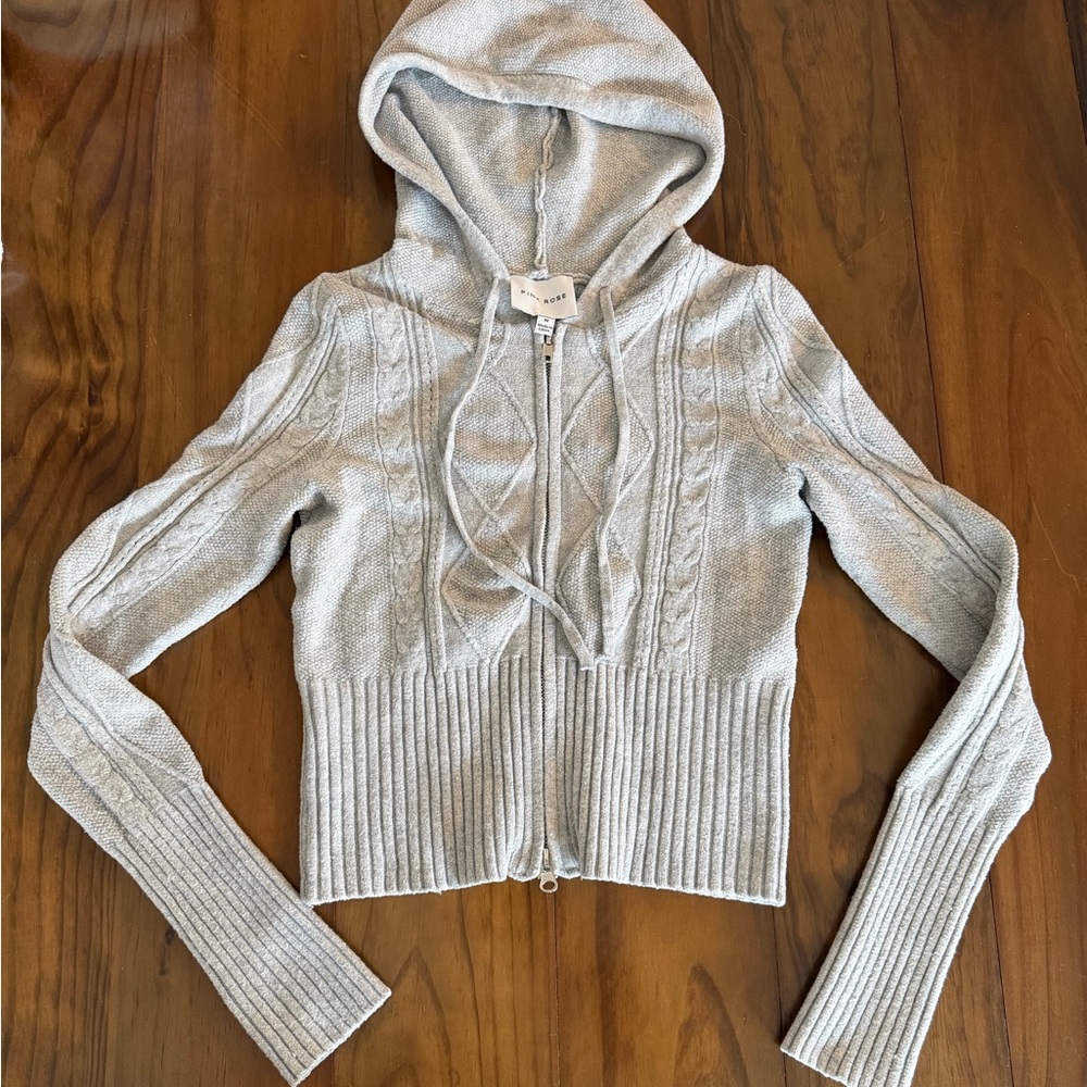 Pink Rose Gray Hooded Sweater